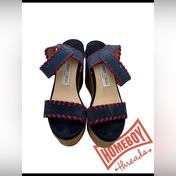 Jimmy Choo Dark Blue and Pink Wedges